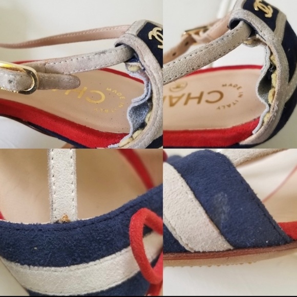 CHANEL Nautical Striped Suede Heels - Picture 10 of 11